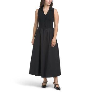 ELLEN TRACY Black Sleeveless Polo Twofer Maxi Dress